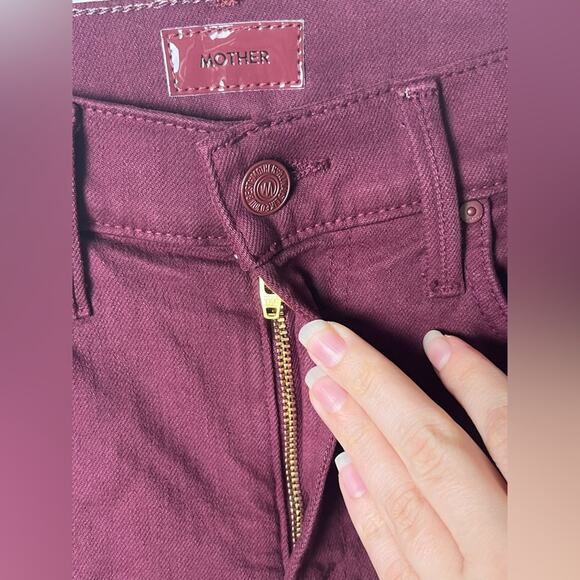 Mother Cotton The Rascal Sliced Up Heel Jeans in Burgundy 25 - Picture 7 of 13